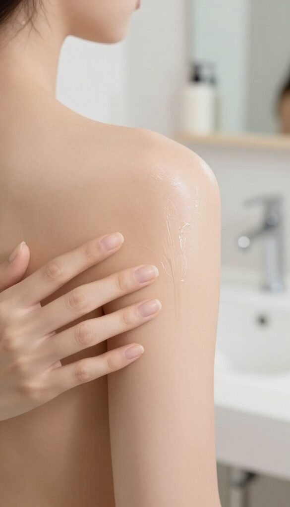 Applying body primer to smooth, glowing skin for a flawless finish