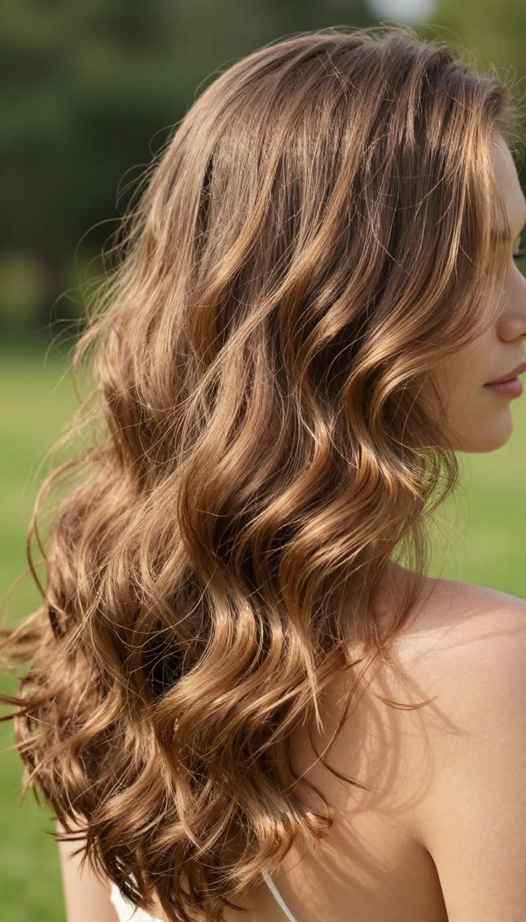 Woman with naturally wavy hair in soft sunlight, embracing her natural texture