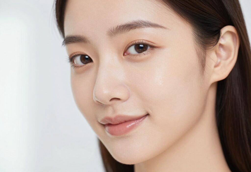 Woman with radiant glowing skin smiling softly