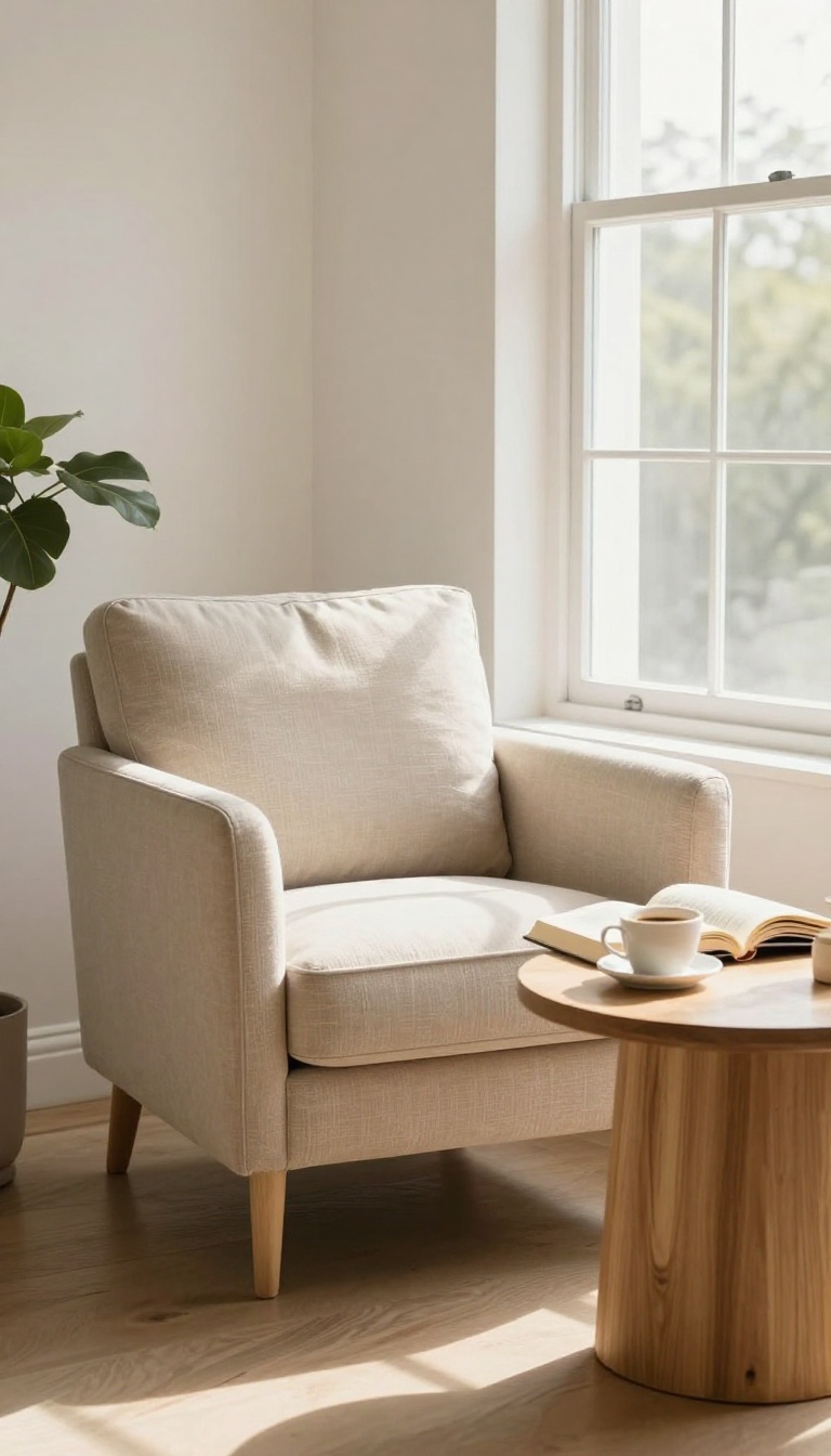Cozy reading nook with an open book and coffee by a sunny window