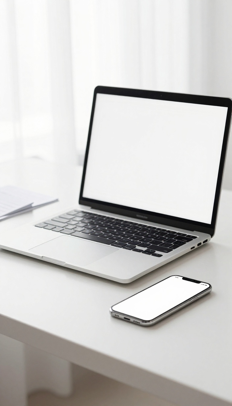 Organized digital workspace with laptop and smartphone displaying tidy screens