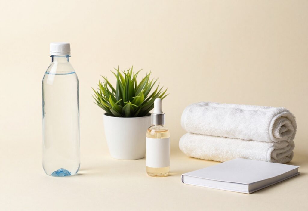 Flat lay of self-care essentials for a simple glow-up routine