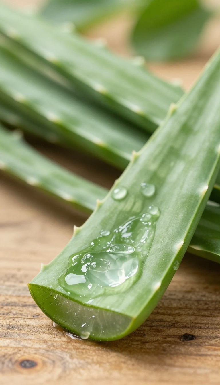 Fresh aloe vera gel being scooped from a leaf, highlighting its natural soothing and healing properties for skin