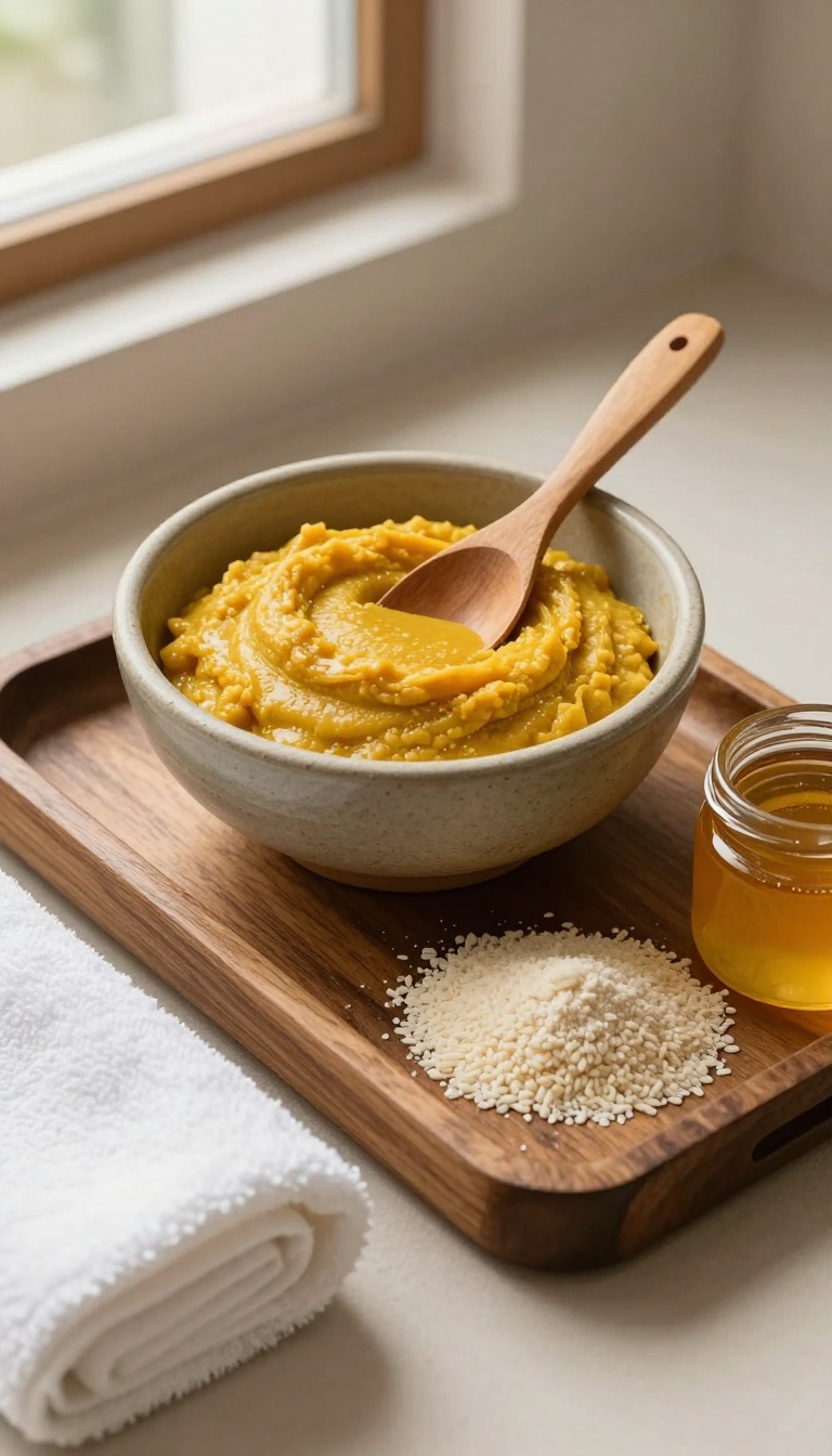 Traditional Indonesian lulur treatment with turmeric paste and rice flour in a spa setting