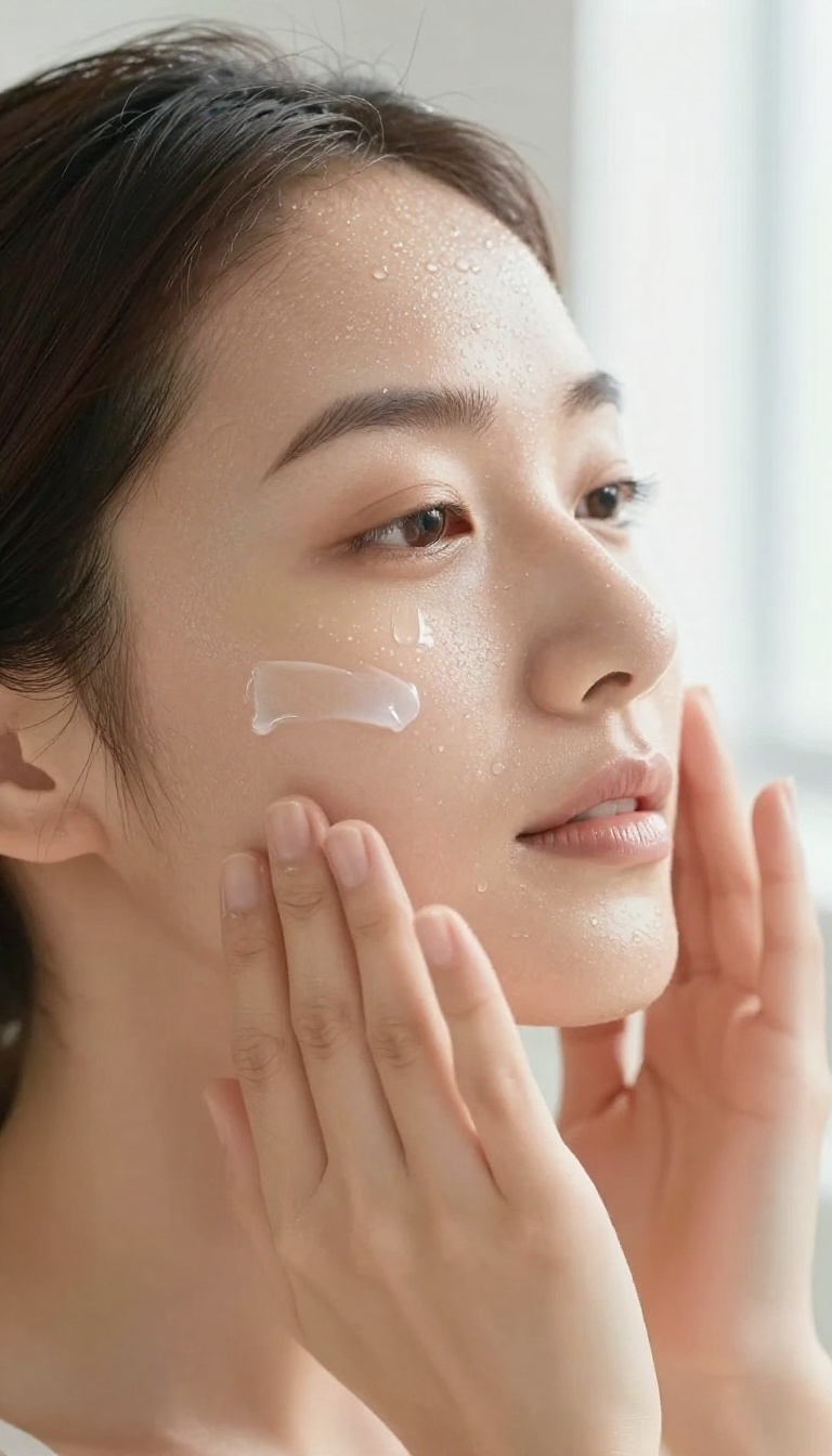 Woman applying moisturizer to damp skin for a dewy glow