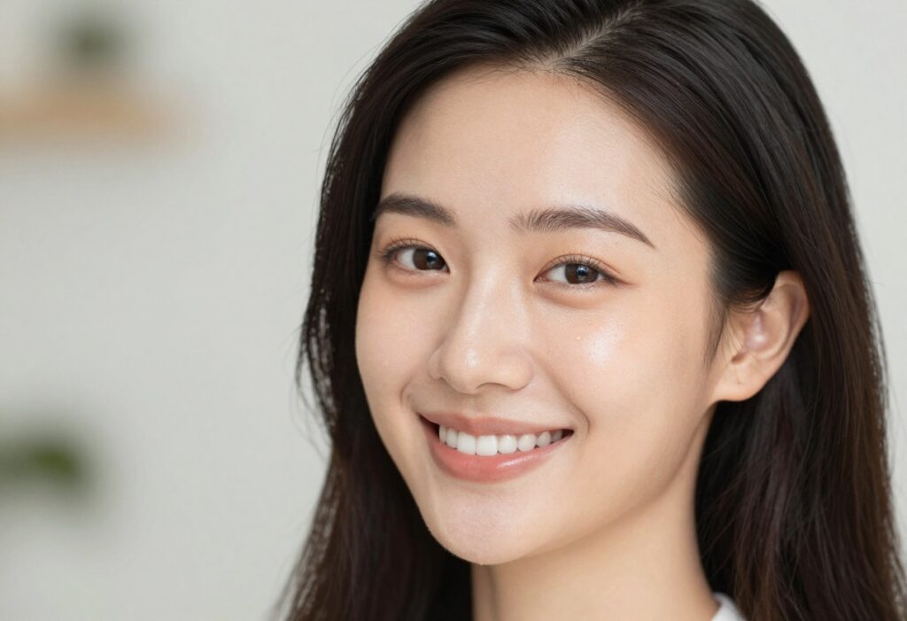 Woman with glowing skin smiling confidently