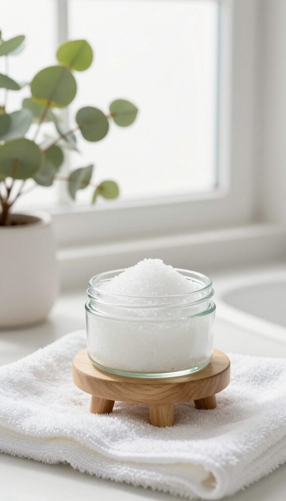 Gentle exfoliating body scrub in a minimalist bathroom setting